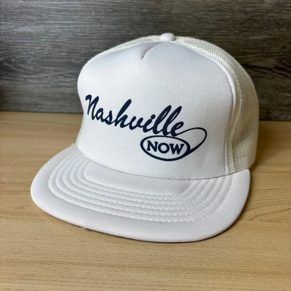 Vintage Nashville Now‎ Hat Cap Snap Back White Trucker Talk Show Adjustable 80s
